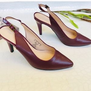 Charles Jourdan “Ashley” Burgundy Slingback Pumps